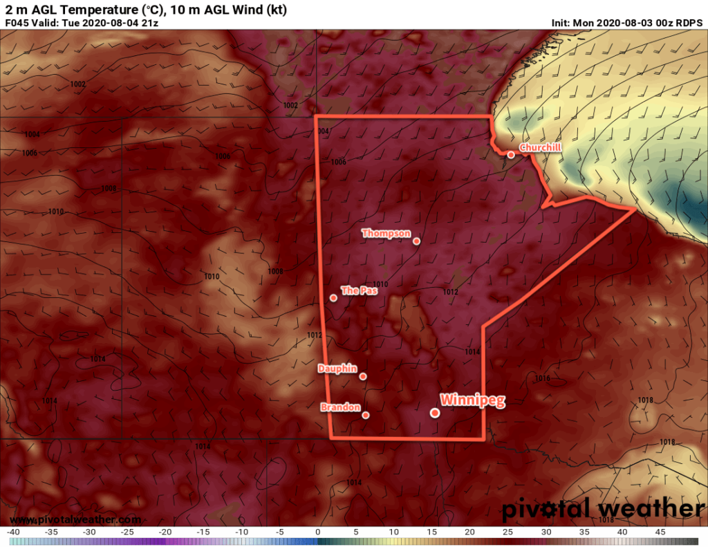 RDPS 2m Temperature Forecast valid 21Z Tuesday August 4, 2020