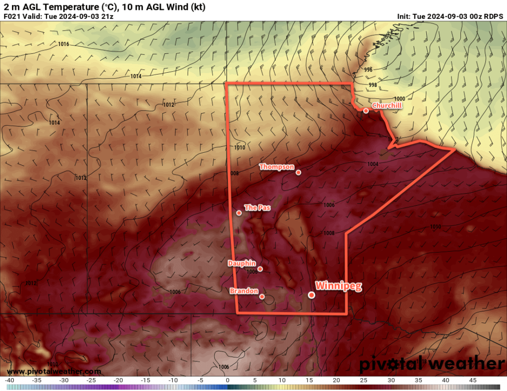 RDPS 2m Temperature Forecast valid 21Z Tuesday September 3, 2024