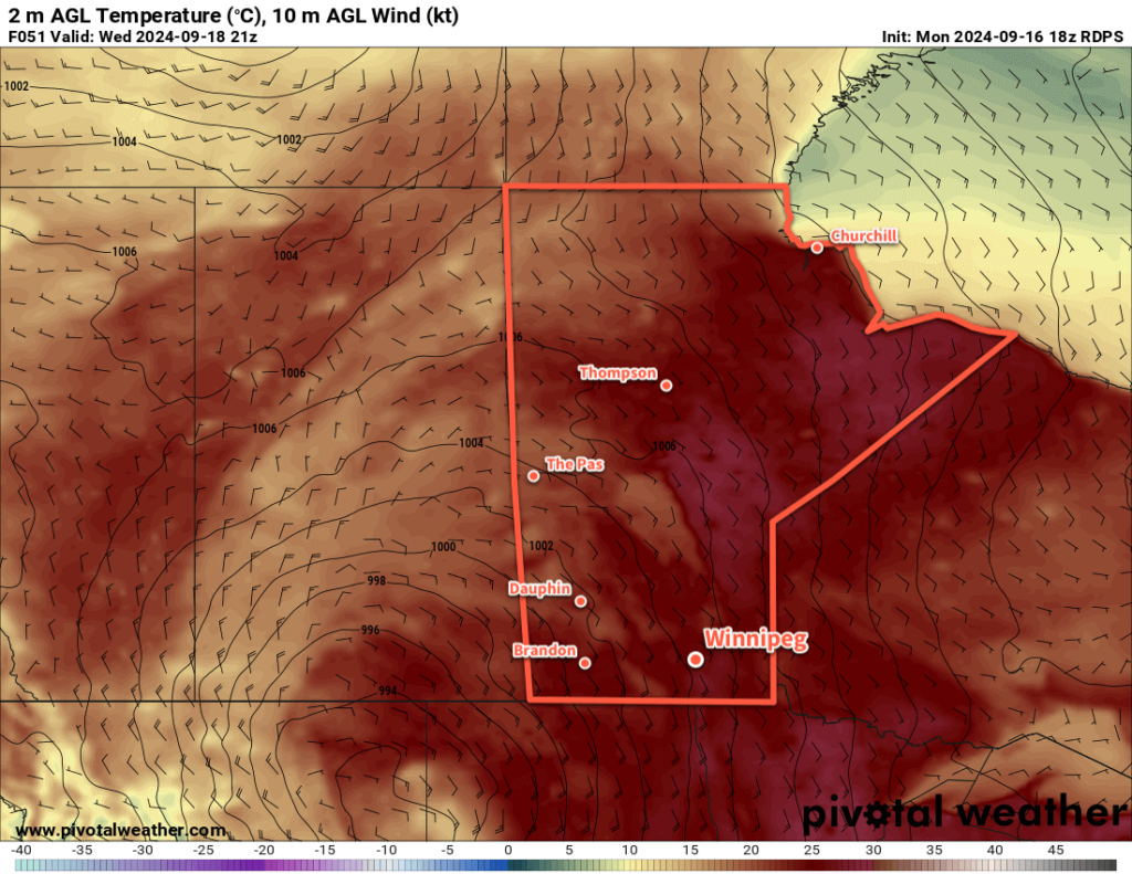 RDPS 2m Temperature Forecast valid 21Z Wednesday September 18, 2024