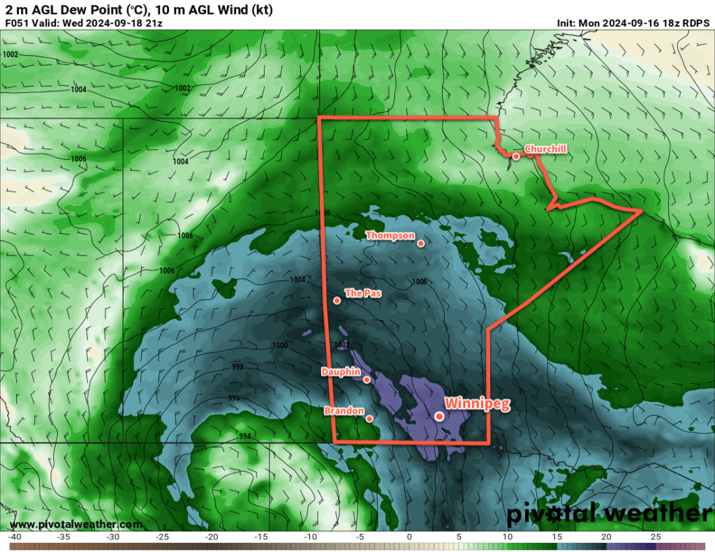 RDPS 2m Dew Point Temperature Forecast valid 21Z Wednesday September 18, 2024