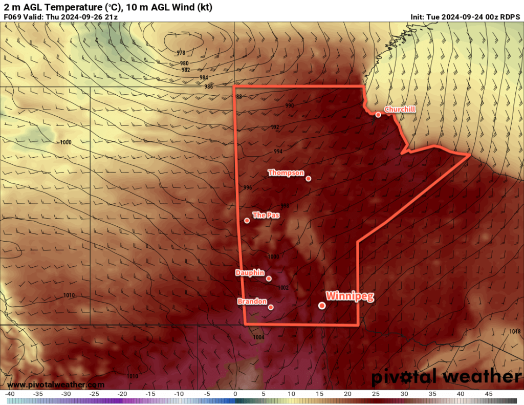 RDPS 2m Temperature Forecast valid 21Z Thursday September 26, 2024