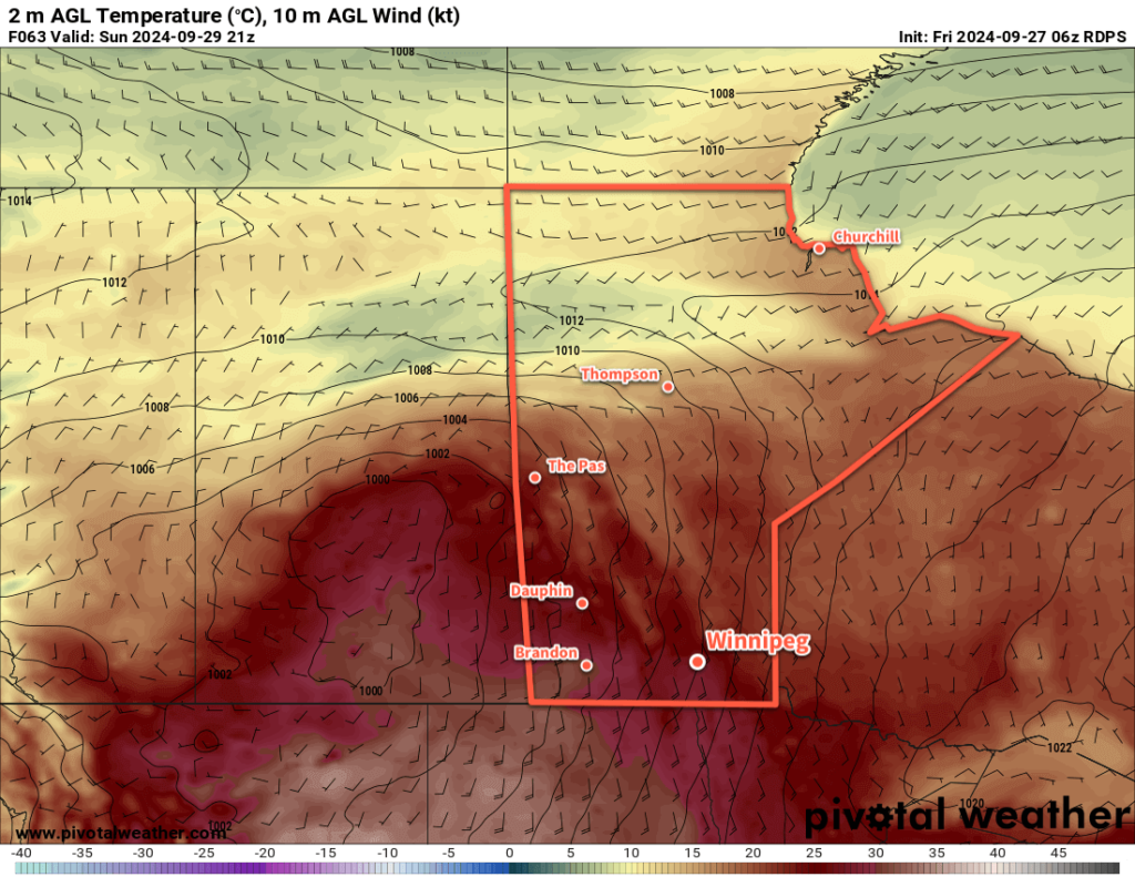 RDPS 2m Temperature Forecast valid 21Z Sunday September 29, 2024