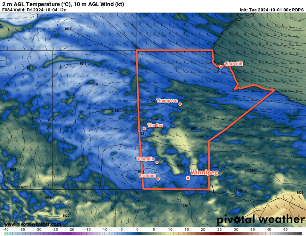 RDPS 2m Temperature Forecast valid 12Z Friday October 4, 2024