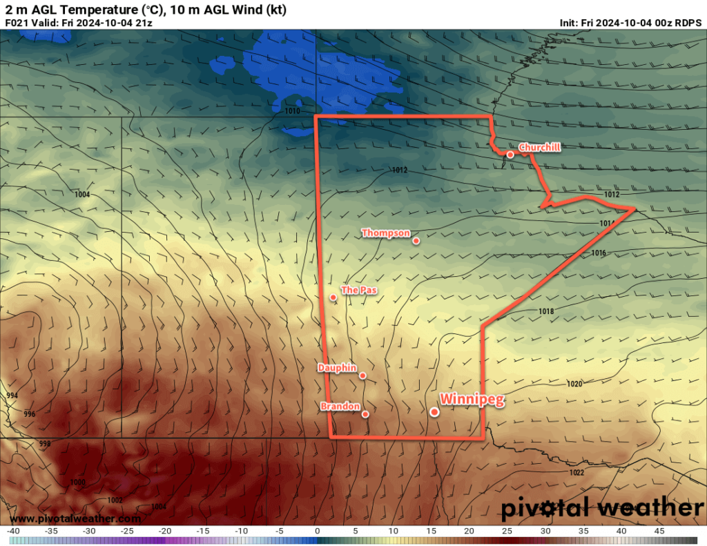 RDPS 2m Temperature Forecast valid 21Z Friday October 4, 2024