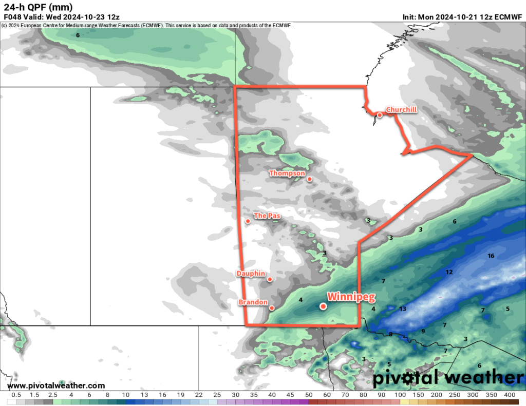 ECMWF 24hr. Precipitation Accumulation Forecast valid 12Z Wednesday October 23, 2024