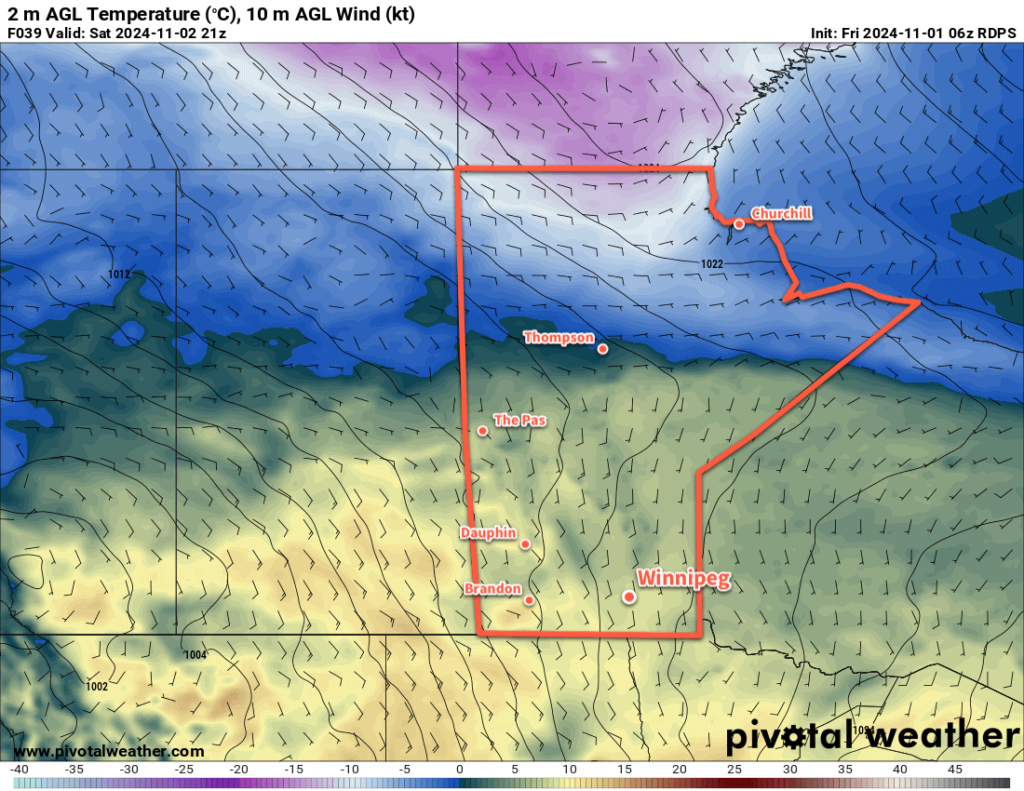 RDPS 2m Temperature Forecast valid 21Z Saturday November 2, 2024