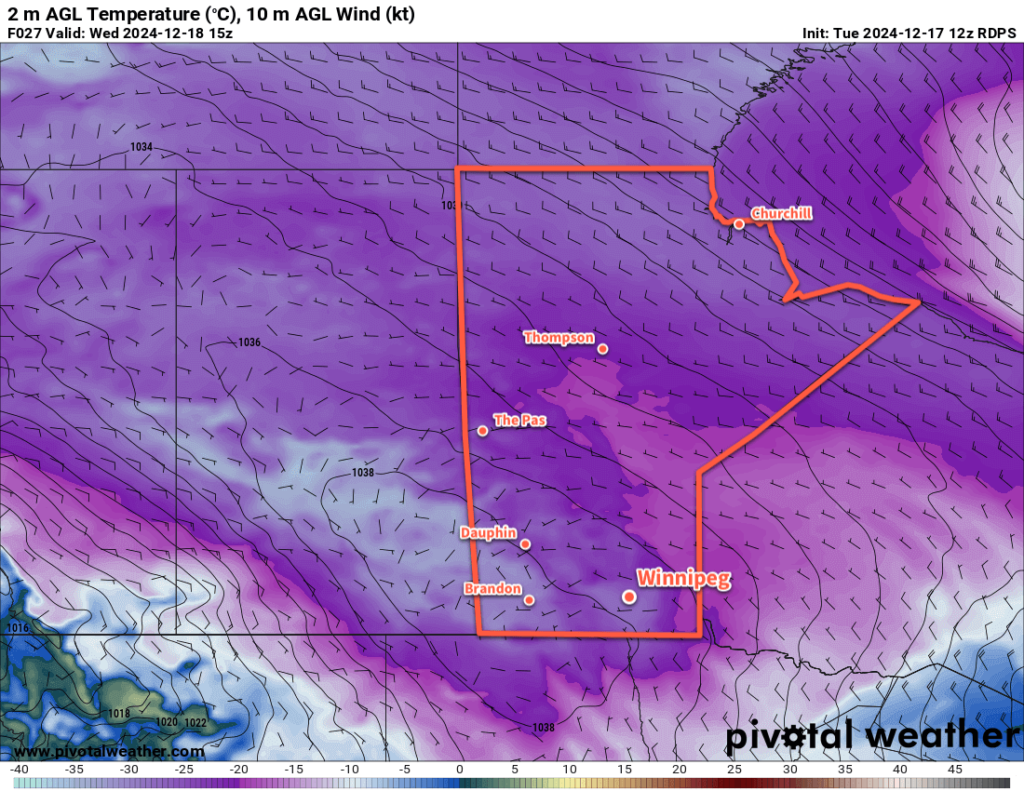 RDPS 2m Temperature Forecast valid 15Z Wednesday December 18, 2024