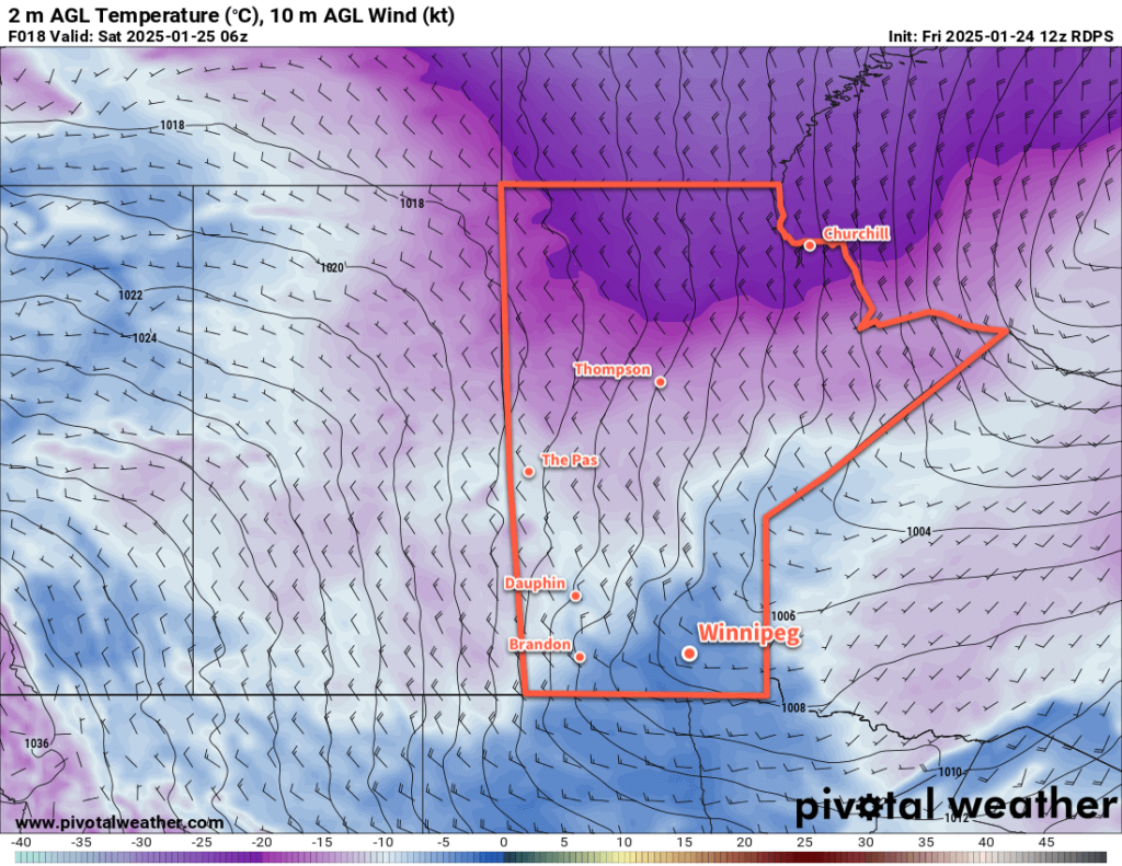 RDPS 2m Temperature Forecast valid 06Z Saturday January 25, 2025