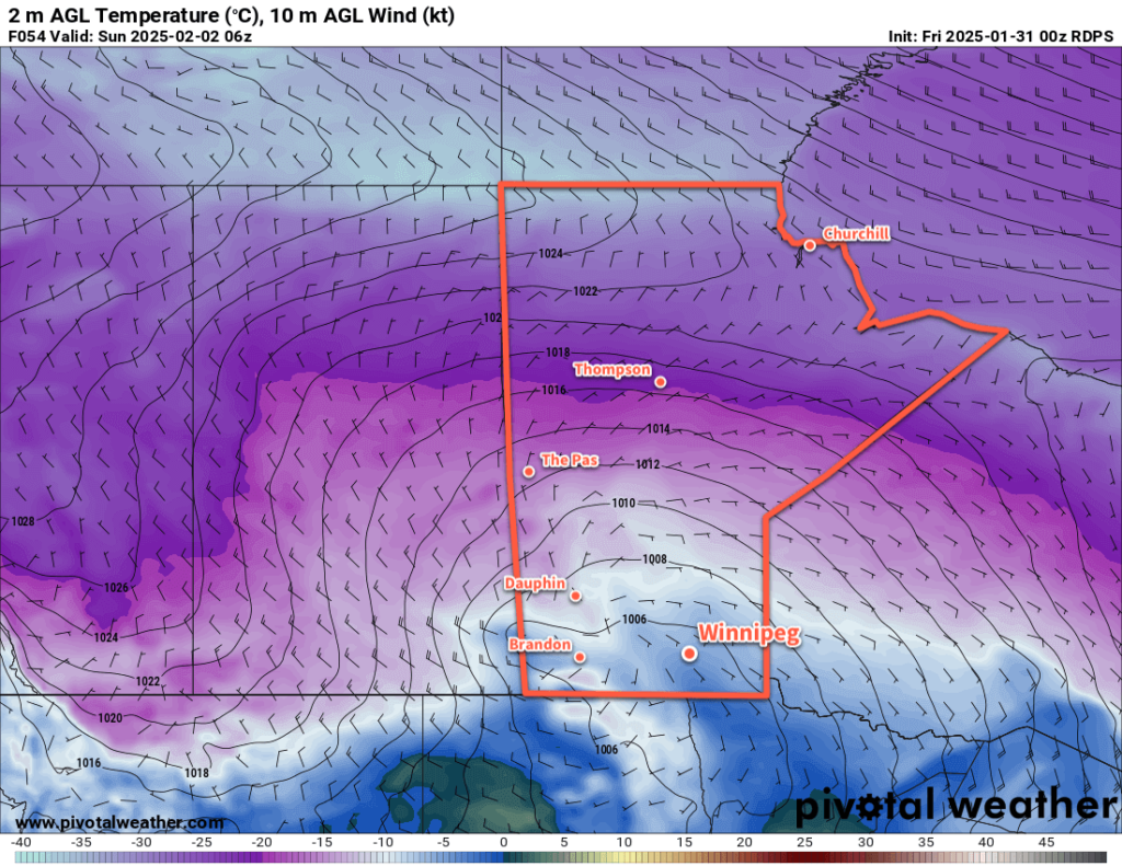 RDPS 2m Temperature Forecast valid 06Z Sunday February 2, 2025