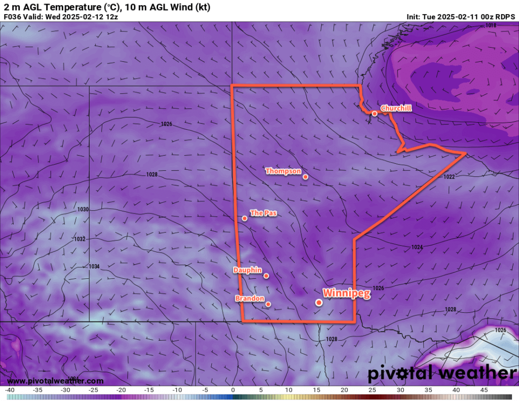 RDPS 2m Temperature Forecast valid 12Z Wednesday February 12, 2025